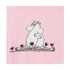 Serviett 33x33cm Kjærlighet - De to kjærestene Snorkfrøken og Mummitrollet holder tett rundt hverandre etter nok et spennende eventyr.