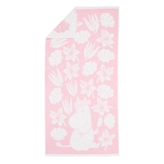 Bath towel 70x140cm Seashells pink - Snorkmaiden is surrounded with seashells, her favourite treasures of the sea. The seashells and flowers highlight the Moomins’ strong connection to their environment and the lovely tone ...
