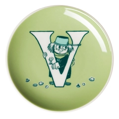 Mini tallrik 10,5cm V - Den vackra minitallriken på 10,5 cm har en rolig illustration med bokstaven V. Illustrationen bygger på Tove Janssons originalteckningar.