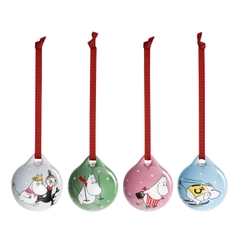 Mumin kula 50mm Vintersport, 4st - Sprid julglädje med härliga Mumin-minikulor! De visar upp olika vintersportaktiviteter och är perfekta om du vill ge ditt julpynt lite festlig magi.