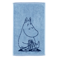 Hand towel 30x50cm Moomintroll navy - Enjoy the soft coziness of a navy Moomin hand towel, made out of organic cotton, featuring the curious fellow Moomintroll. The product is Global Organic Textile Standard (GOTS) certified.