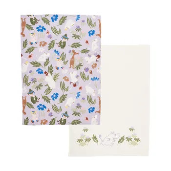 Mummi kjøkkenhåndkle sett 50x70cm lilla+offwhite