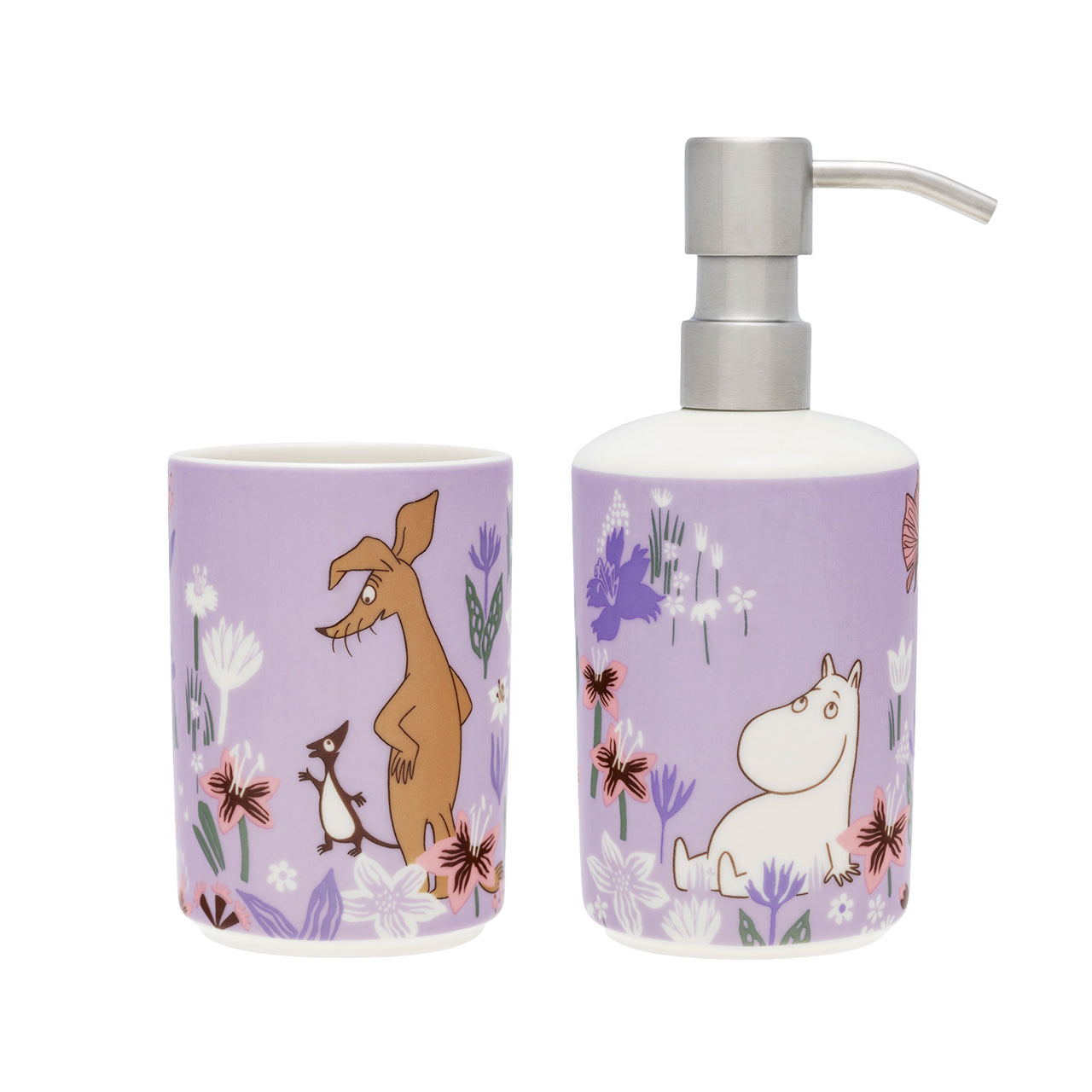 Moomin Soap dispenser & toothbrush holder set Flower Garden