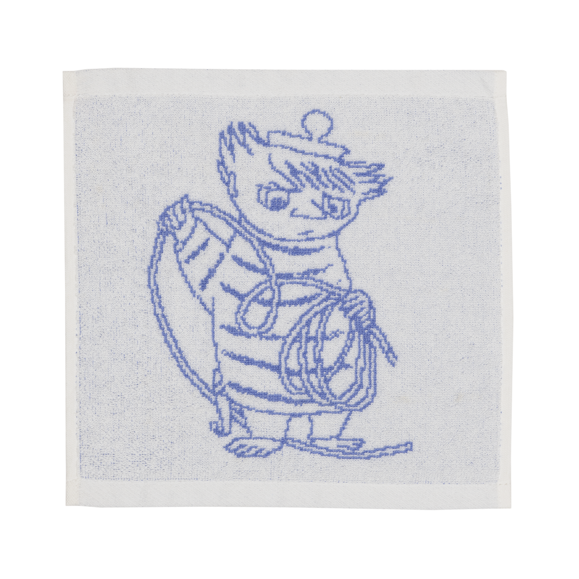 A blue mini towel with an illustration of Too-ticky holding a rope, shown against a plain white background.