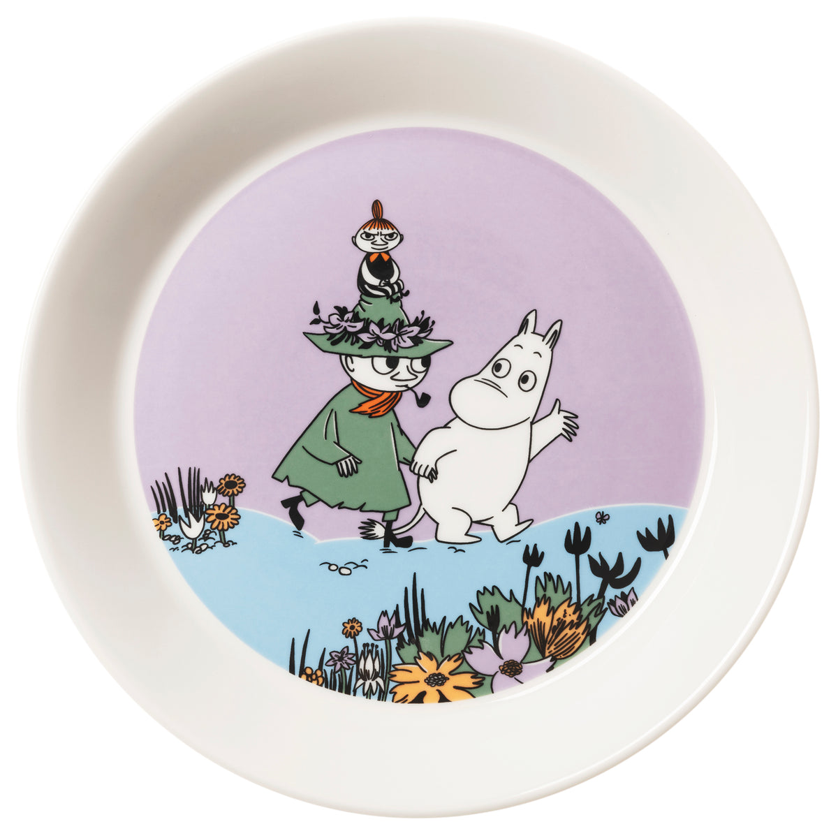 Moomin set mug & plate Friends Forever - A cermaic round plate featuring the Friends Forever illustrations.