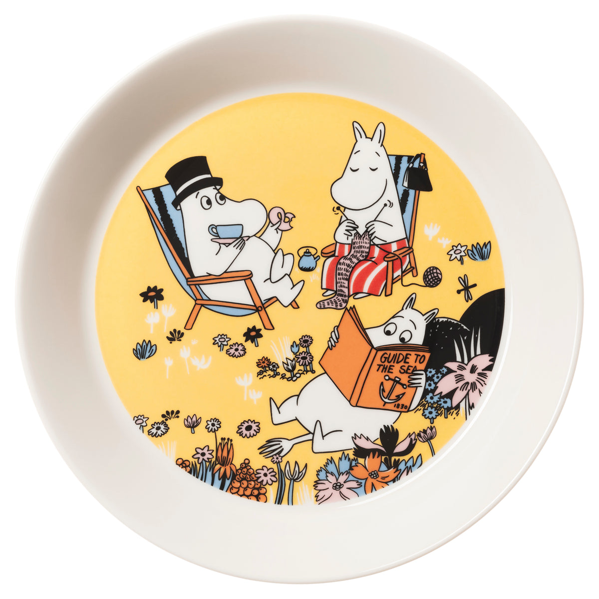 Moomin set mug & plate Family Time - A yellow plate featuring the Family Time illustration.