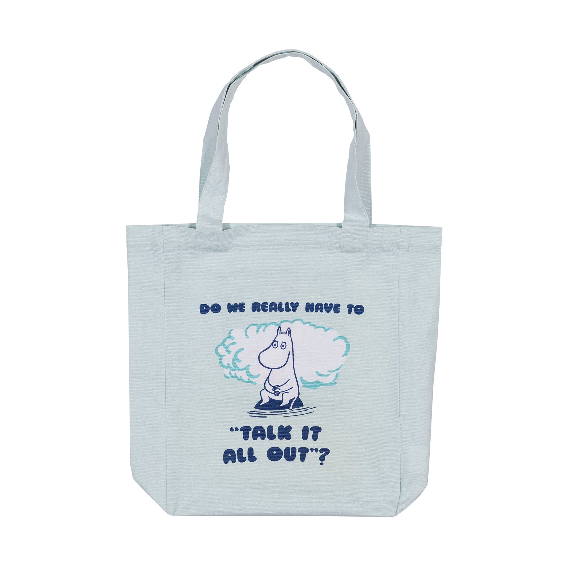 Blue tote bag with Talk It All Out graphic