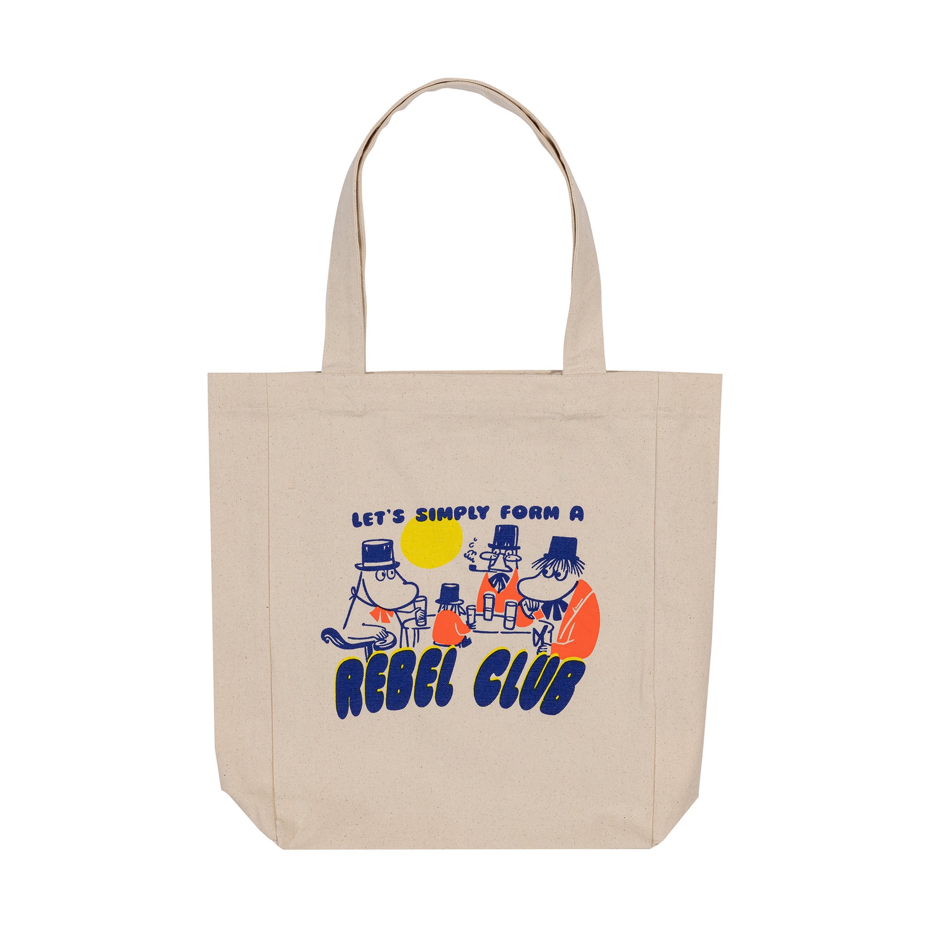 Beige tote bag with Rebel Club graphic design