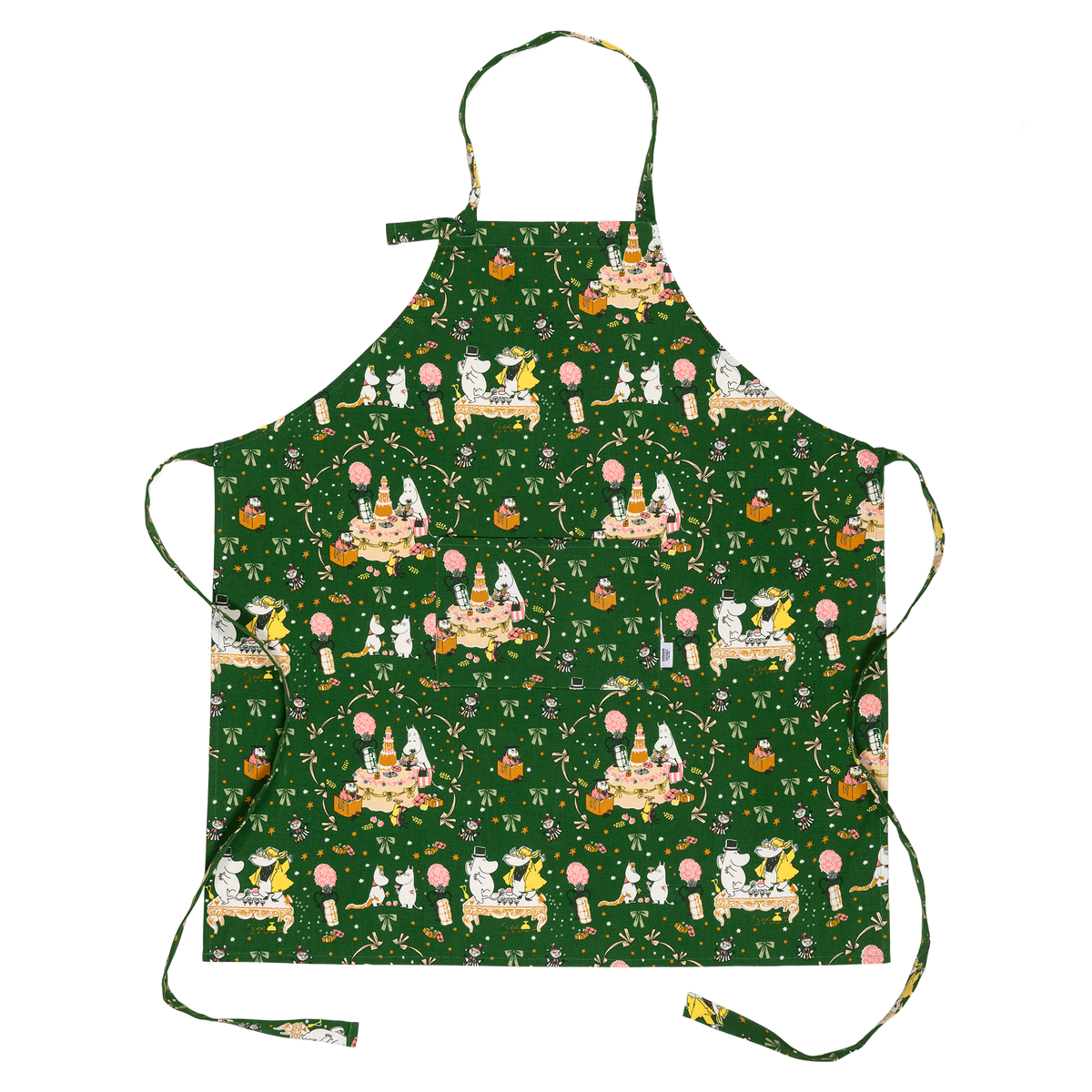 A dark green apron with Gift of Love illustrations on it.
