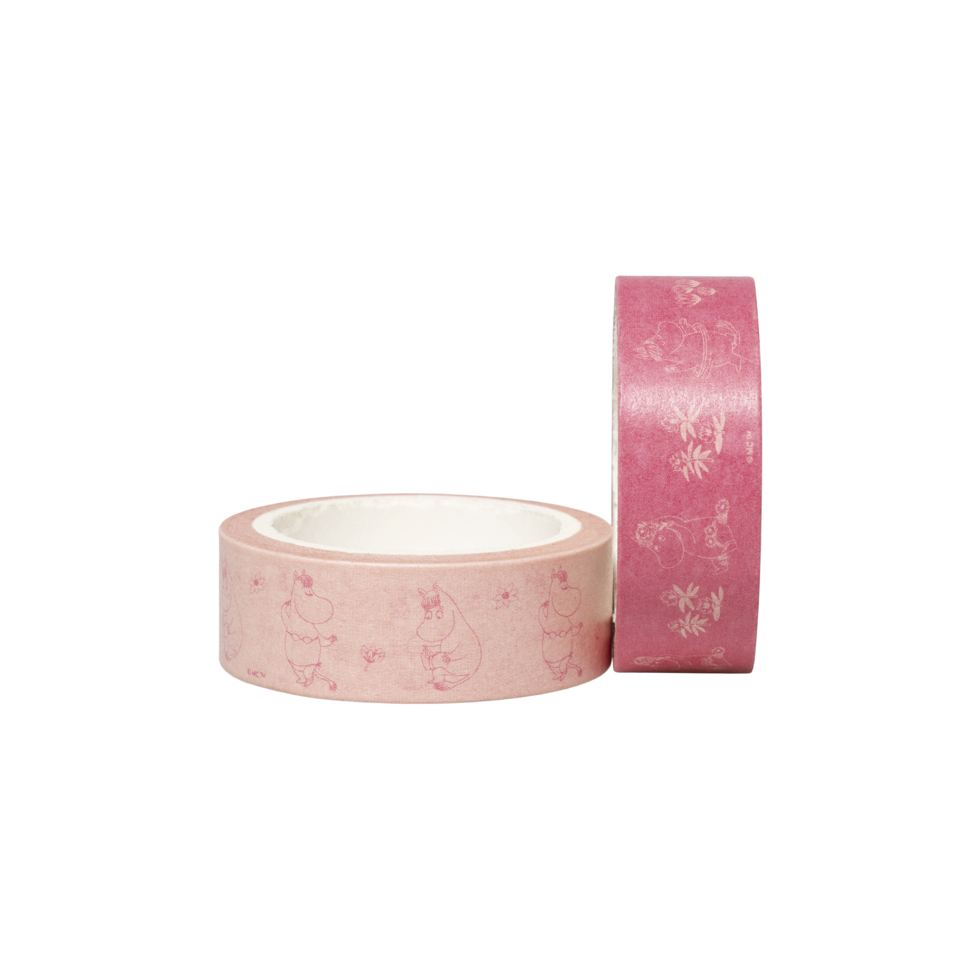 Two rolls of decorative washi tape on a plain white background. One roll is light pink with a subtle darker pink Snorkmaiden illustration, and the other is a darker pink with a lighter pink Snorkmaiden illustration.