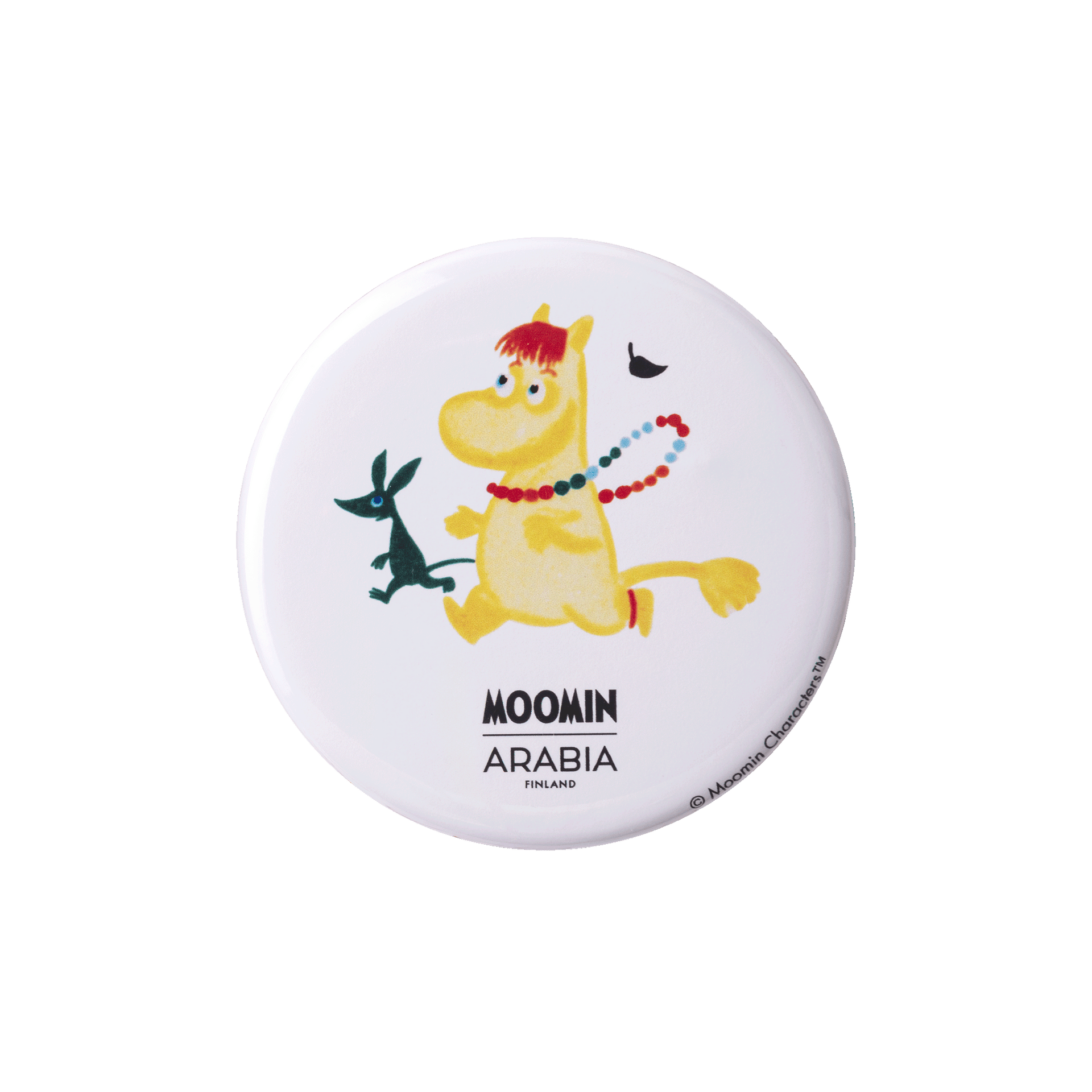 Mummi pinssett Beams - Round white badge with Snorkmaiden and 'Moomin Arabia' text on a white background