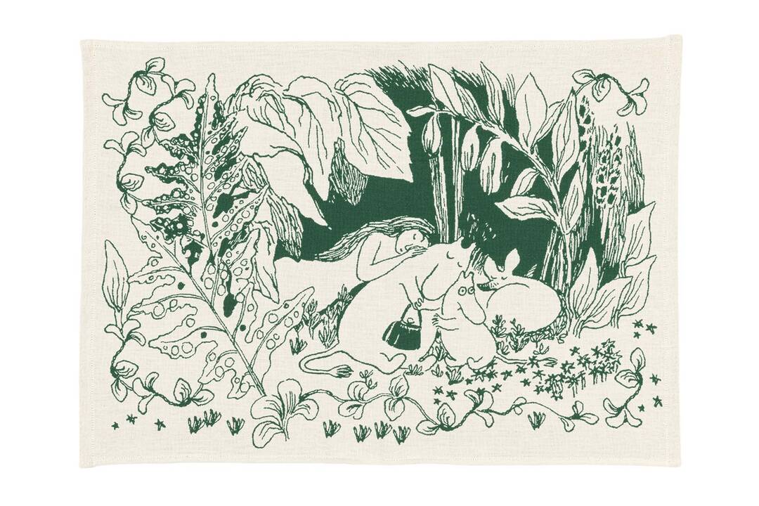 Moomin Day kitchen towel with green illustration